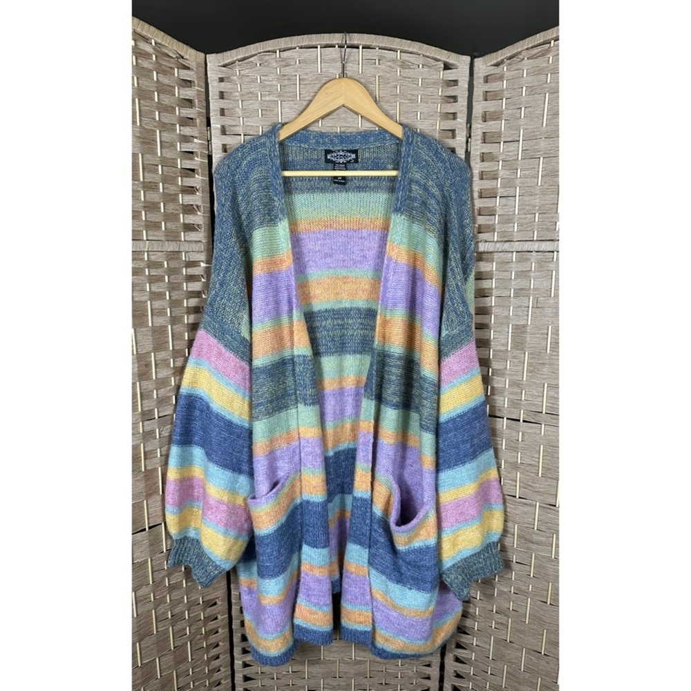 Anthropologie Oliver O Mohair Blend Striped Plus Size Cardigan - Size 2X